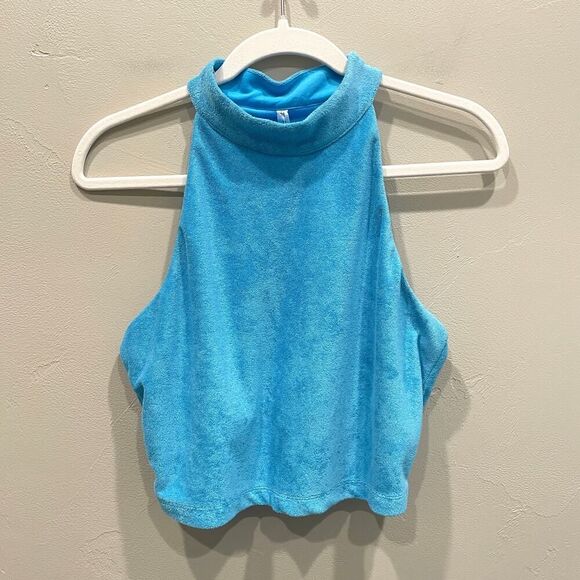 NWT Fabletics Terry Built-In Bra Tank Aqua Blue - Size: Large - Picture 2 of 11